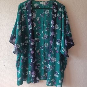 Maurices green floral kimono cover-up boho swim summer short sleeve L/XL
